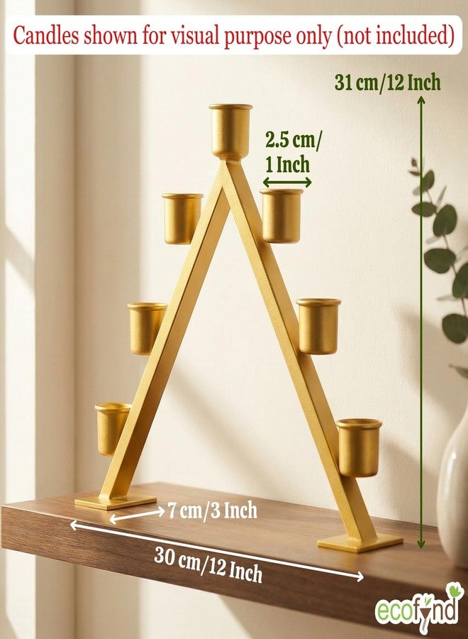 ecofynd Metal A-Frame Shape Multi-Candle Holder, (Pack of 1, Golden), Tapered Candle Stick Stand for Festival Gift, Decor, Dining Table Decoration, Home, Office (CH004) - Image 2
